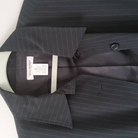 Isaac Mizrahi Black Pin striped jacket Size Medium with gray lining - Picture 2 of 4